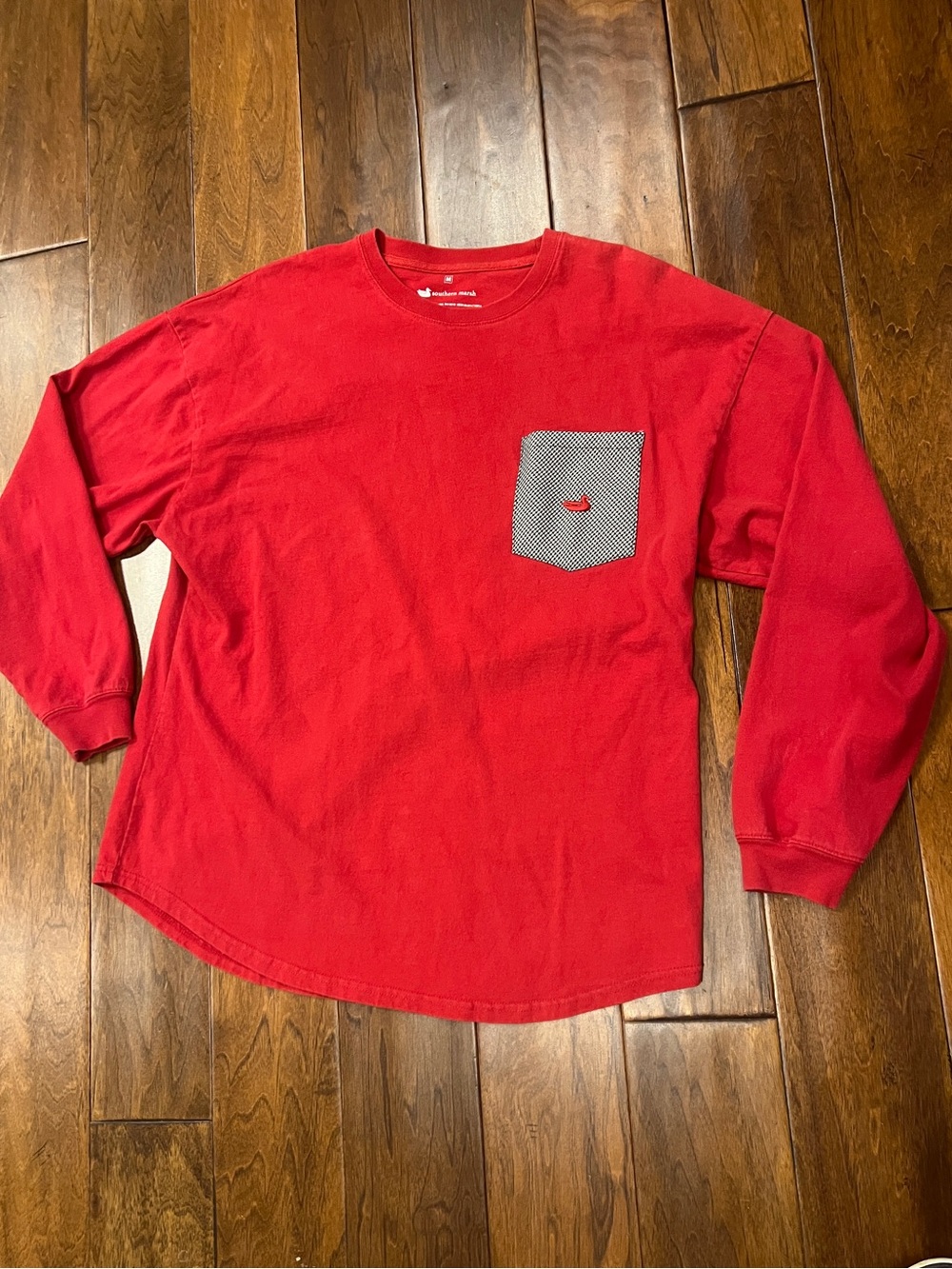 Southern Marsh Red Long Sleeve Pocket Tee with houndstooth pocket